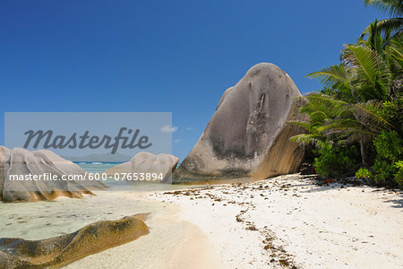 Anse Source d'Argent with Sculpted Rocks and Palm Trees, La Digue, Seychelles Anse Source d'Argent with Sculpted Rocks and Palm Trees, La Digue, Seychelles