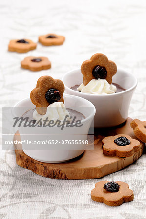 Chocolate cream dessert with cream and cookies Chocolate cream dessert with cream and cookies