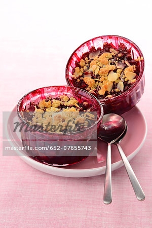 Blackcurrant,peach and redcurrant crumbles