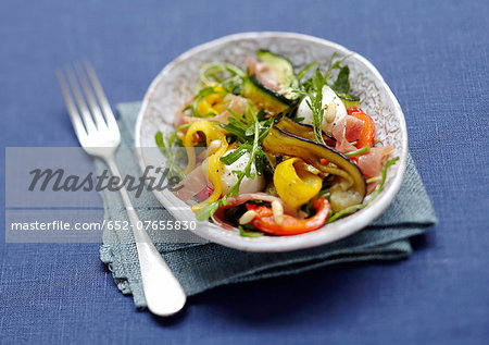 Grilled vegetable and raw ham salad