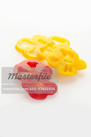 Sliced yellow and red bell peppers