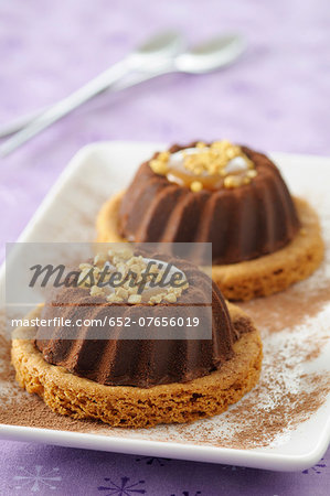 Chocolate fondant with a toffee middle and on a shortbread cookie