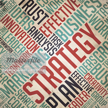 Strategy. Grunge Wordcloud. Red Word on Retro Background