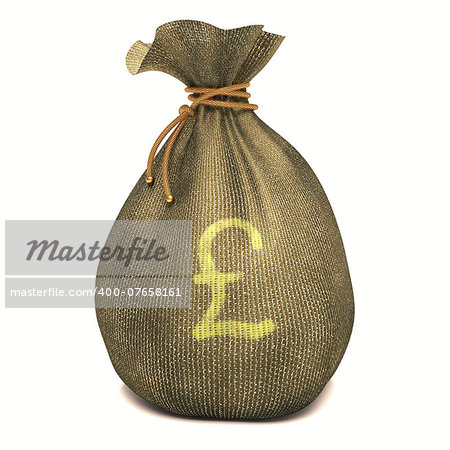 Bag full of money with sign of Pound Sterling. Clipping path included.