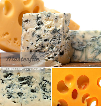 Collage of blue cheese and other cheeses
