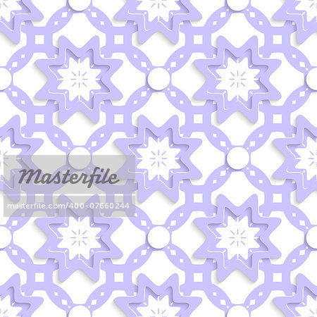 Abstract 3d geometrical seamless background. Light purple with stars and dots layered with cut out of paper effect.