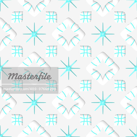 Abstract 3d seamless background. White snowflakes on blue flat ornament and out of paper effect.