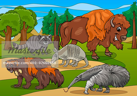 Cartoon Illustrations of Funny American Mammals Animals Characters Group