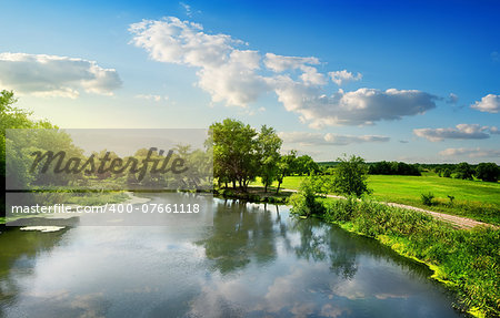 Footpath by the river at beautiful sunrise