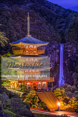 Nachi, Japan at Nachi Taisha Shrine Pagoda and waterfall.