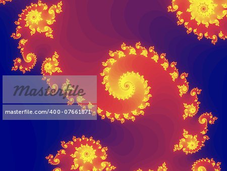 Digital computer graphic - rendering. Patterned fractal background with spiral in a bright colors for design.