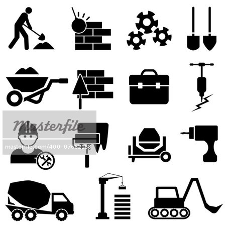 Construction and heavy machinery icon set