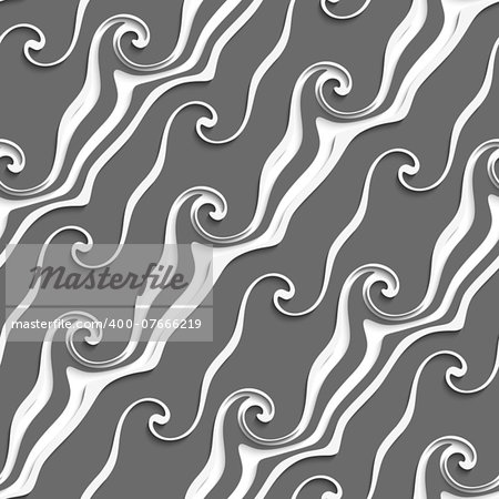 Abstract 3d geometrical seamless background. White and gray curved lines and swirls with cut out of paper effect.