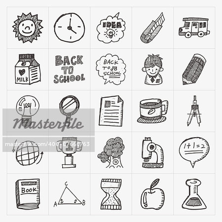 doodle back to school icon set