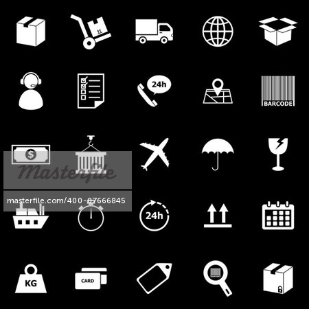 Logistics icons on black background, stock vector