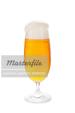 Full beer glass with foam isolated on white background.