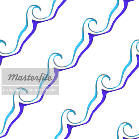 Abstract 3d geometrical seamless background. White sea wave lines perforated with blue and cut out of paper effect.