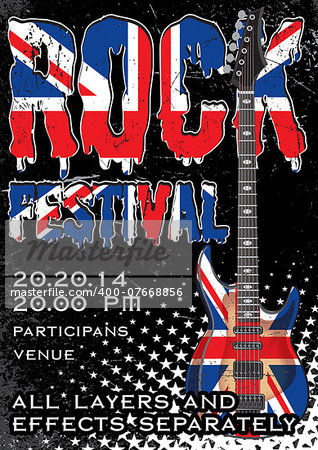 Rock festival design template with guitar