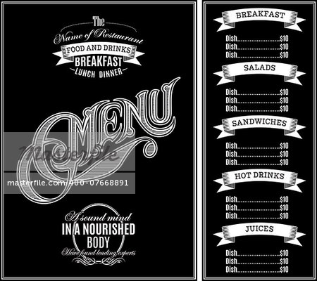 black vector template for the cover of the menu