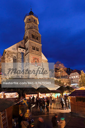 Christmas fair, St. Michael Church, market place, Schwaebisch Hall, Hohenlohe, Baden Wurttemberg, Germany, Europe