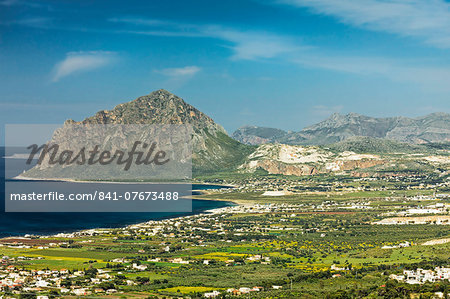 The 659m limestone Monte Cefano Nature Reserve and Custonaci marble quarries, on the coastline north east of Trapani, Custonaci, Sicily, Italy, Mediterranean, Europe