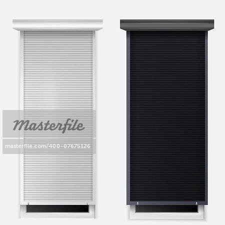 Two windows with black and white louvers. Two isolated vector illustrations on white.