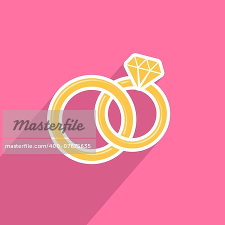 Wedding rings icon on pink background flat design