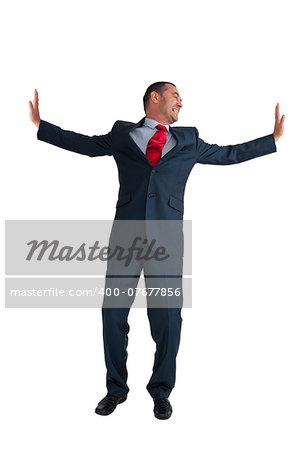 businessman pushing outwards isolated on a white background