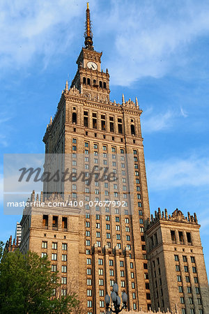 Warsaw historical architecture - Palace of Culture and Science . Monumental skyscraper in Warsaw city, Poland. Socialism symbol.