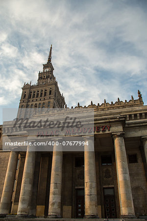 Warsaw historical architecture - Palace of Culture and Science . Monumental skyscraper in Warsaw city, Poland. Socialism symbol.