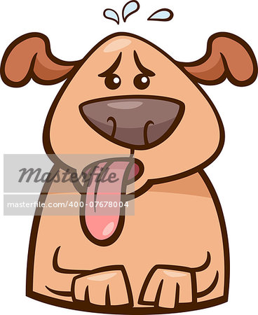 Cartoon Illustration of Funny Dog Breathing because of Heat