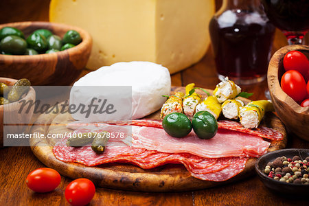 Antipasto catering platter with salami and cheese