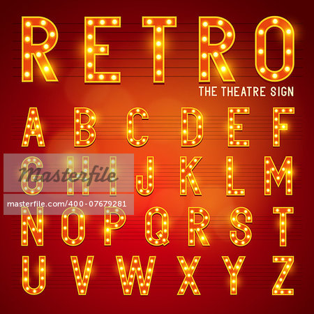 Retro Lightbulb Alphabet Glamorous showtime theatre alphabet. Vector illustration.