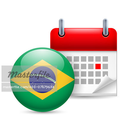 Calendar and round Brazillian flag icon. National holiday in Brazil
