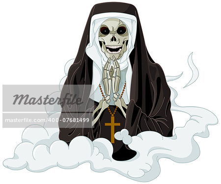 Illustration of Halloween horror nun