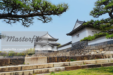 Osaka castle and moat at day