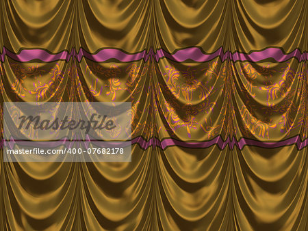 Vintage yellow satin curtains with pattern background.