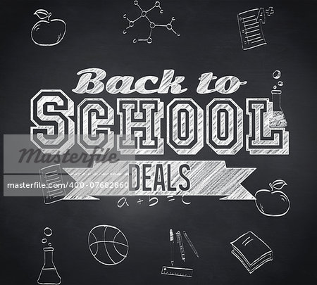 Composite image of back to school deals message against blackboard