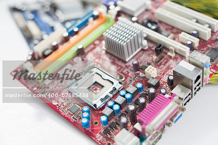 Colourful cpu close up shot on white desk