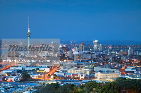 View of Auckland from Mount Eden at dusk, Auckland, North Island, New Zealand