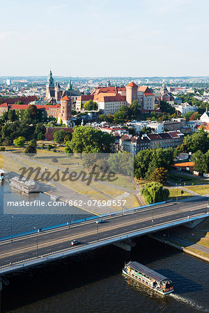 Europe, Poland, Malopolska, Krakow, Wawel Hill Castle and Cathedral, Vistula River, Unesco site