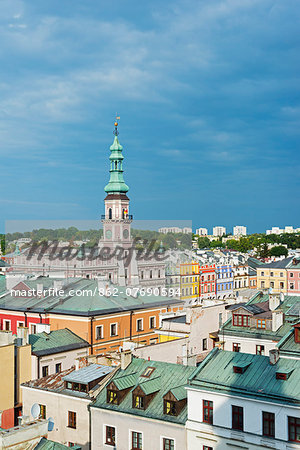 Europe, Poland, Zamosc, Rynek Wielki, old town square, town hall, Unesco