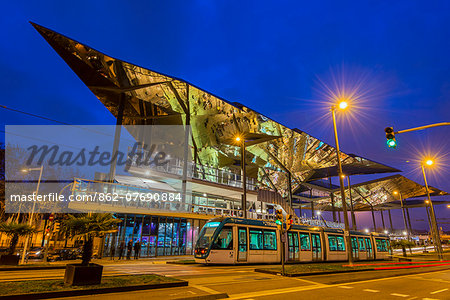 Night view of the renewed Els Encants flea market, Barcelona, Catalonia, Spain