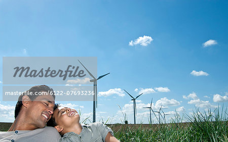 Father and son portrait on a wind farm