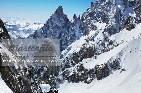 Snow covered mountains and blue sky