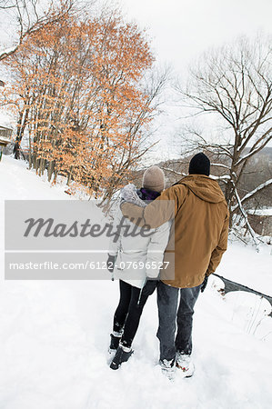 Mid adult couple in snow