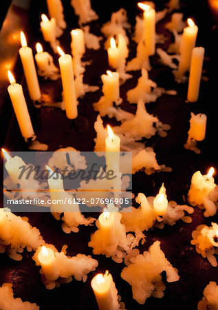 Lit candles, close up