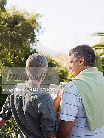 Couple looking at view from garden