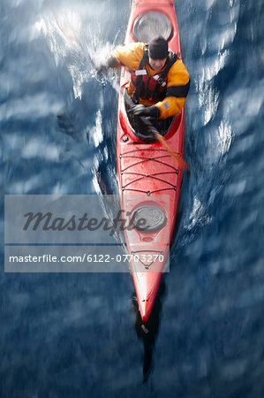 Aerial view of kayaker in water