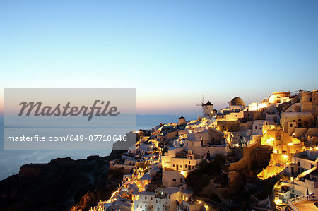 Oia town at sunset, Santorini, Cyclades Islands, Greece